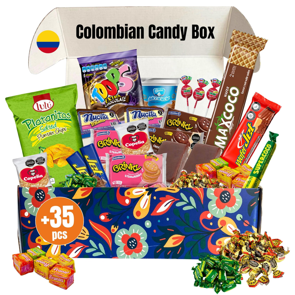 GG LATIN SABOR Gigi Delight assortment box of cookies, chips, and candies for sharing.