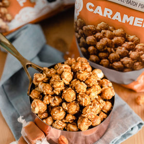 G.H. Cretors caramel popcorn glossy coating evokes rich aroma.