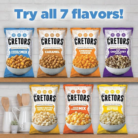 G. H. Cretors Cheese and Caramel Mix shows 1 oz portion for portable snacking