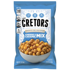 G. H. Cretors Cheese and Caramel Mix bag interior reveals ready to eat portions
