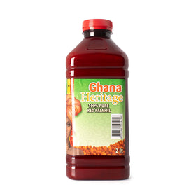 Ghana Heritage red palm oil 2-liter bottle front for vibrant cooking color.