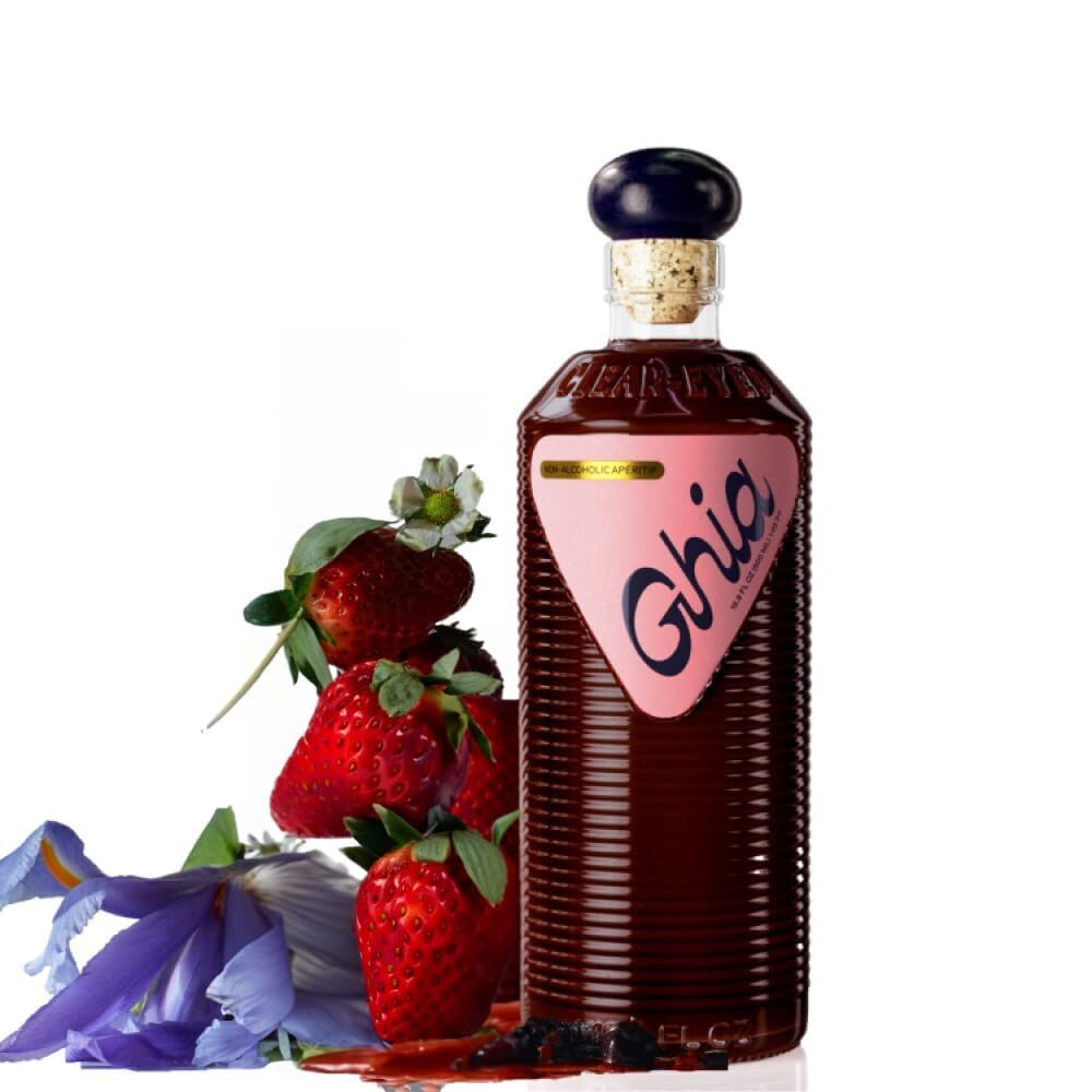 Ghia Berry Aperitif bottle on table highlighting premium packaging and berry notes