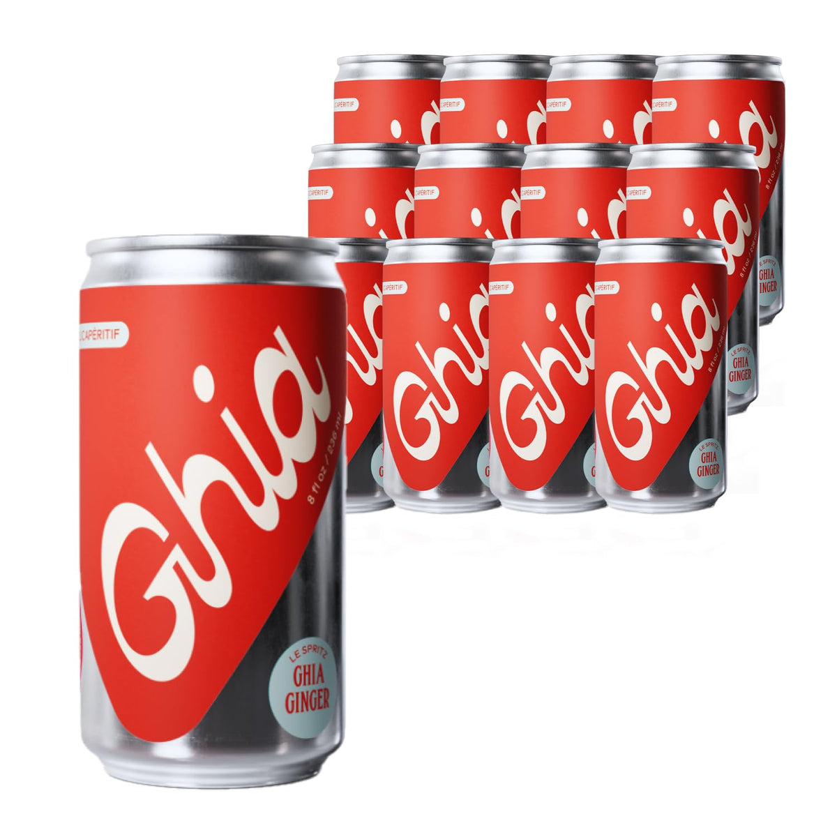 Ghia Ginger Le Spritz can on ice for refreshing porch-side sips.