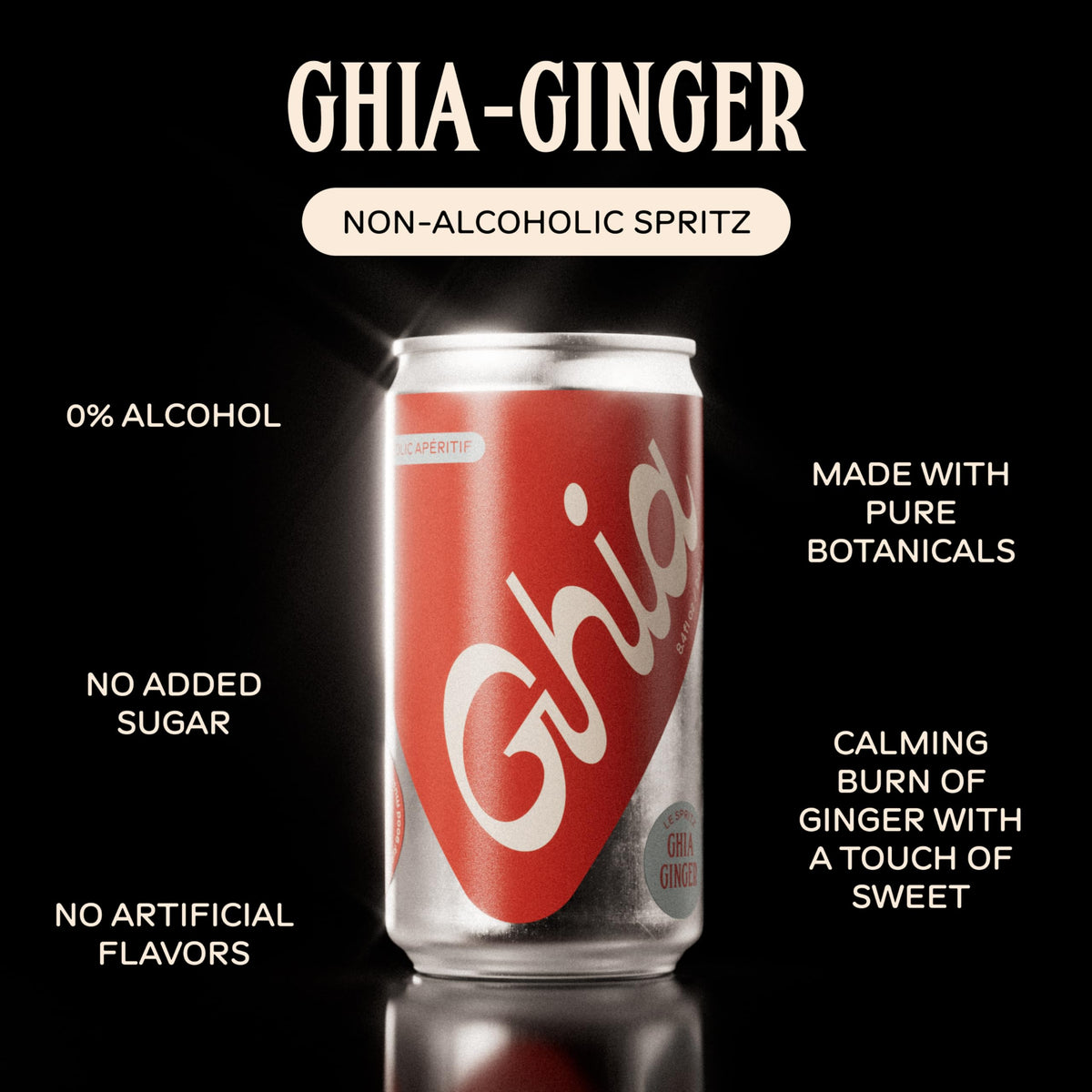 Glass with Ghia Ginger Le Spritz and citrus garnish, lounge-ready mocktail.