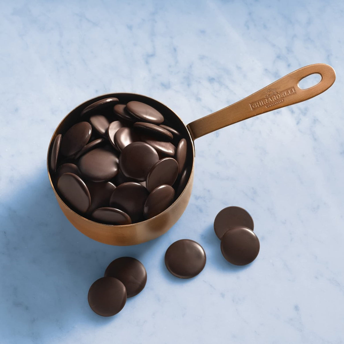 Ghirardelli wafers melted for baking provide rich cacao flavor without added sugar.