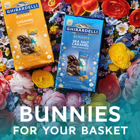 5.8 oz bag of Ghirardelli caramel bunnies ready to share.