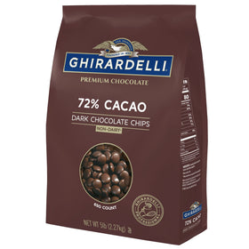 Ghirardelli 72% cacao dark chocolate chips on-shelf 5lb bag for high-volume dessert prep