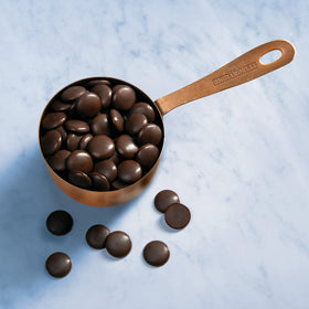 Ghirardelli 72% cacao dark chocolate chips close-up highlighting 650 chips per pound for consistent portioning