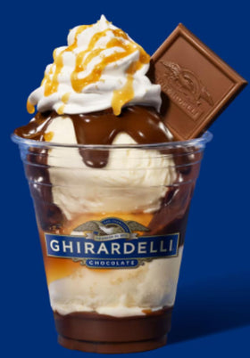 Ghirardelli bottle close-up with label and caramel color.
