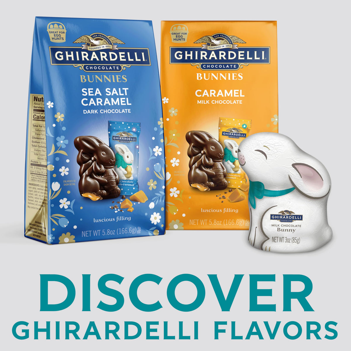 Ghirardelli bunnies, individually wrapped for easy sharing and gifting.