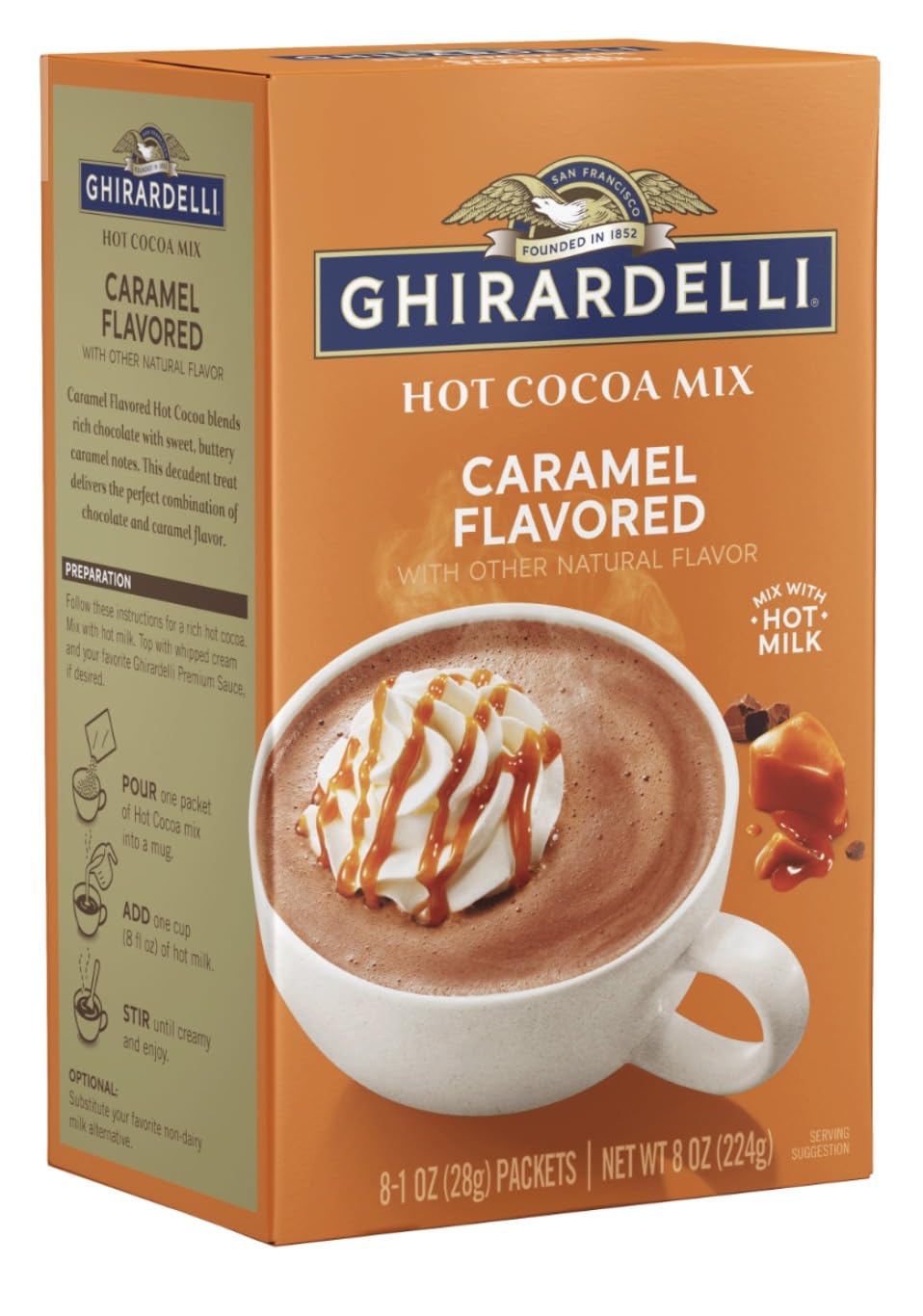 Ghirardelli caramel hot cocoa packet for quick, comforting caramel-flavored cocoa