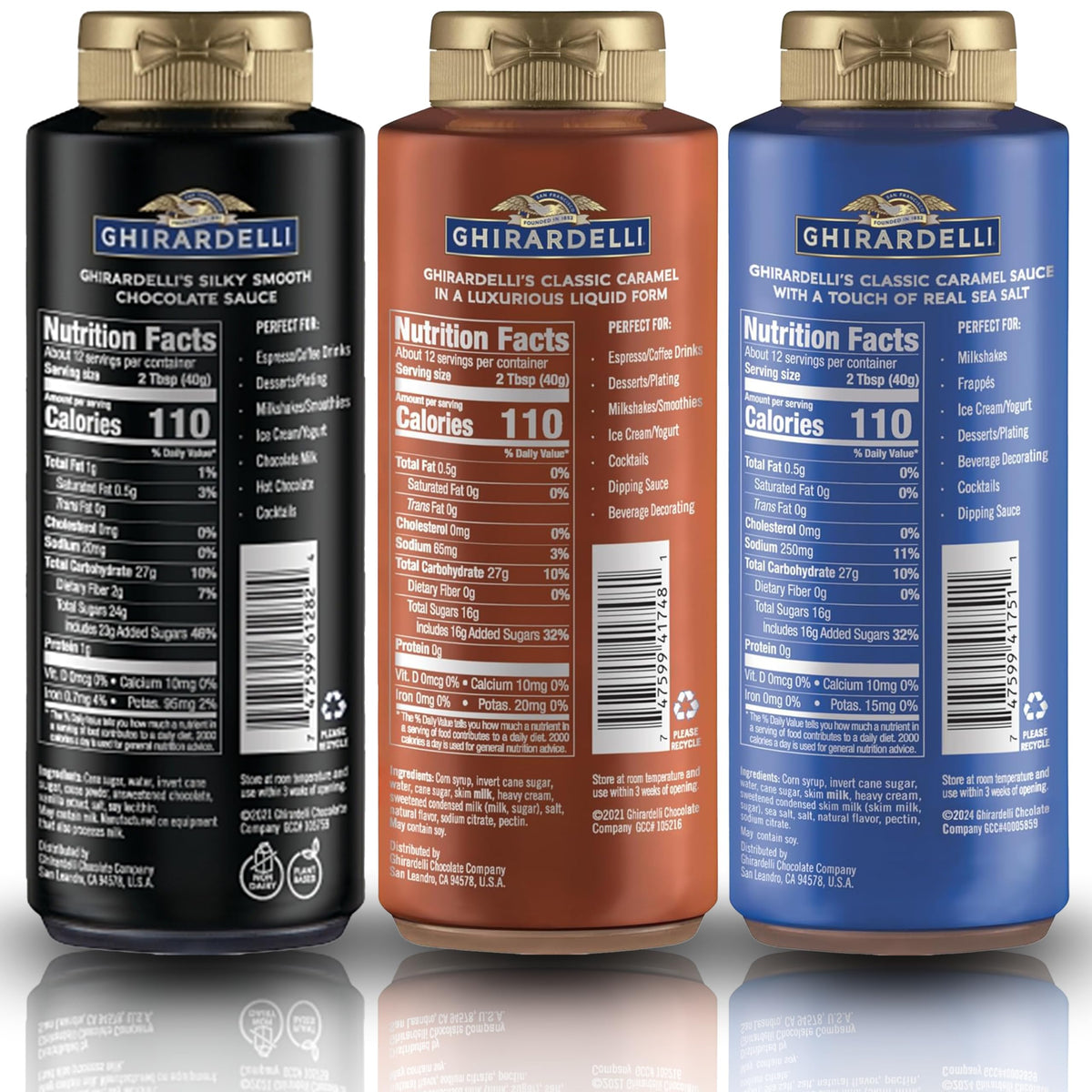Ghirardelli chocolate sauce bottle pour for café style chocolate drizzles.