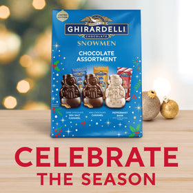 Ghirardelli Snowmen festive candy dish enhances dessert tables.