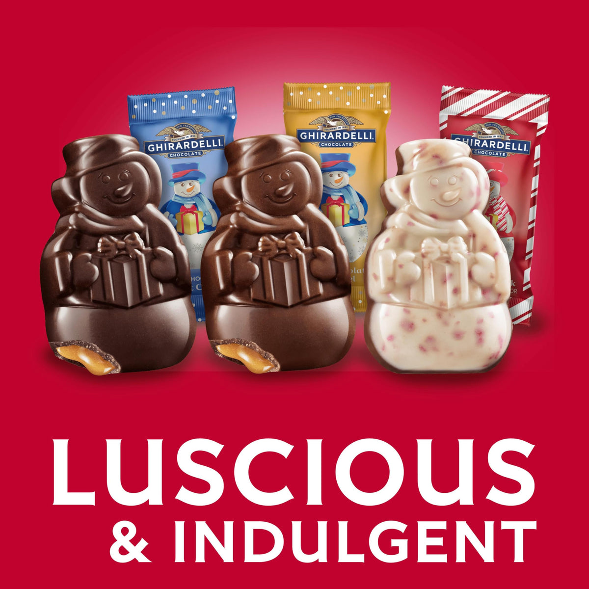 Ghirardelli Snowmen peppermint bark shown as a holiday treat.