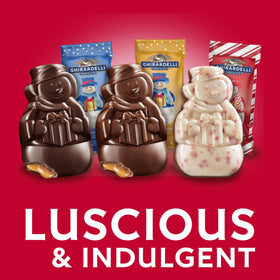 Ghirardelli Snowmen peppermint bark shown as a holiday treat.