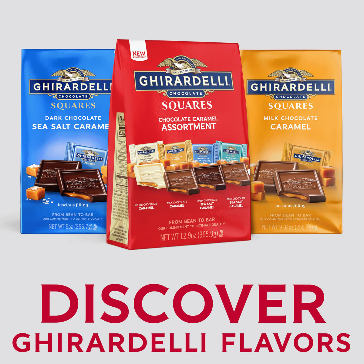 Ghirardelli dark chocolate caramel square featuring rich cocoa, perfect for indulgent moments.