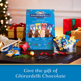 Ghirardelli dark chocolate sea salt caramel snowman shows rich, indulgent texture