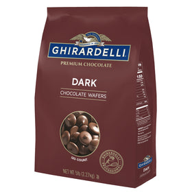 Ghirardelli dark chocolate wafers in a 5 lb bag for smooth melting and ganache.
