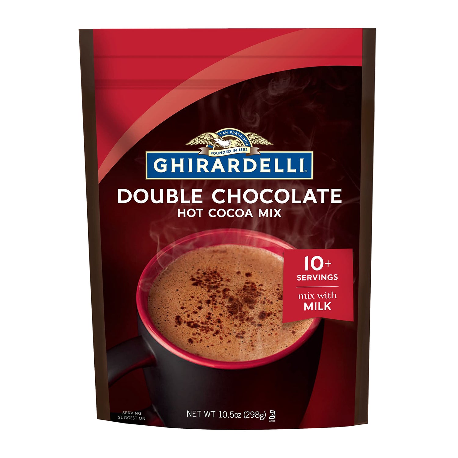 Ghirardelli double chocolate hot cocoa mix six pack bags for cozy gatherings.