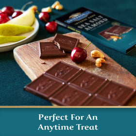 Ghirardelli Intense Dark Sea Salt Almond bar chunks showing individual squares for portioning.