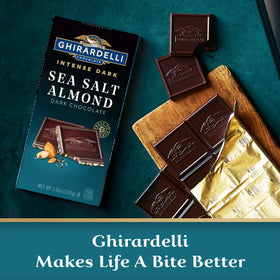 Ghirardelli Intense Dark Sea Salt Almond bar melt highlighting smooth texture.