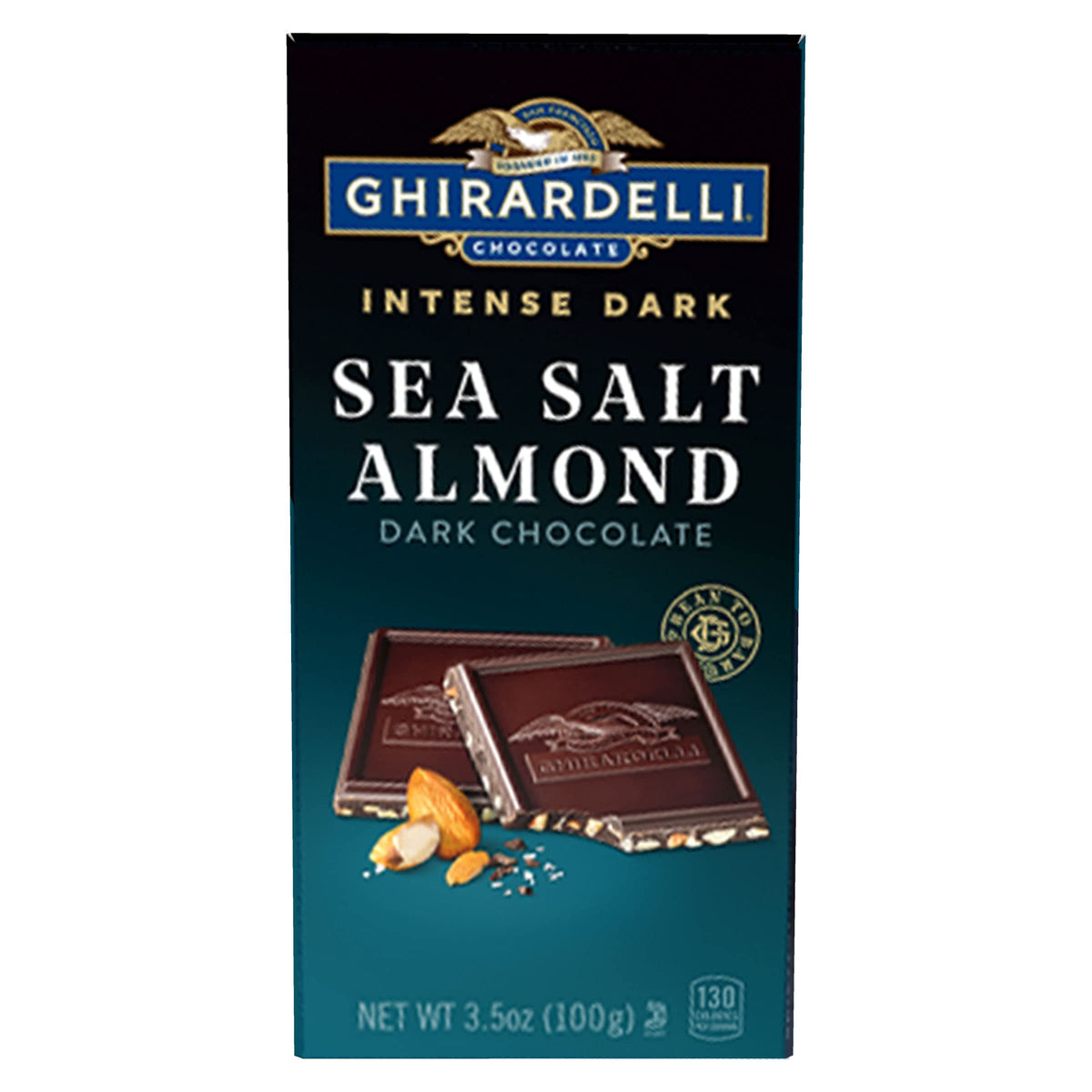 Ghirardelli Intense Dark Sea Salt Almond bar pack twelve, premium indulgence for celebrations.