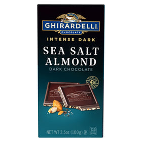 Ghirardelli Intense Dark Sea Salt Almond bar pack twelve, premium indulgence for celebrations.