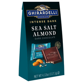 Ghirardelli Intense Dark Sea Salt Almond Squares bag for gift-ready indulgence.