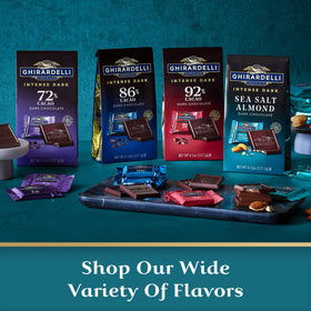 Ghirardelli Intense Dark Sea Salt Almond Squares wrapped individually for gifts.