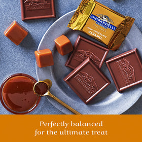 Made in USA label on Ghirardelli Milk Caramel Squares packaging.