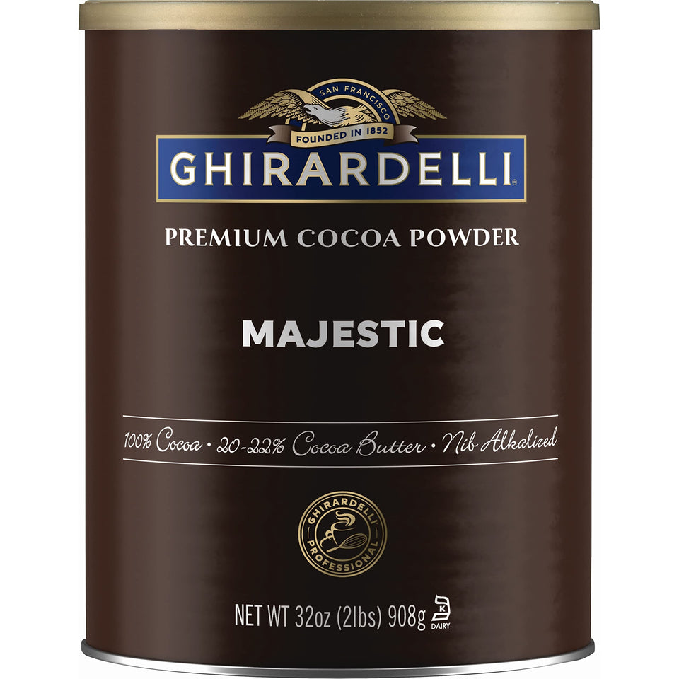 Ghirardelli Majestic Dutch Cocoa Powder packaging signals premium baking quality