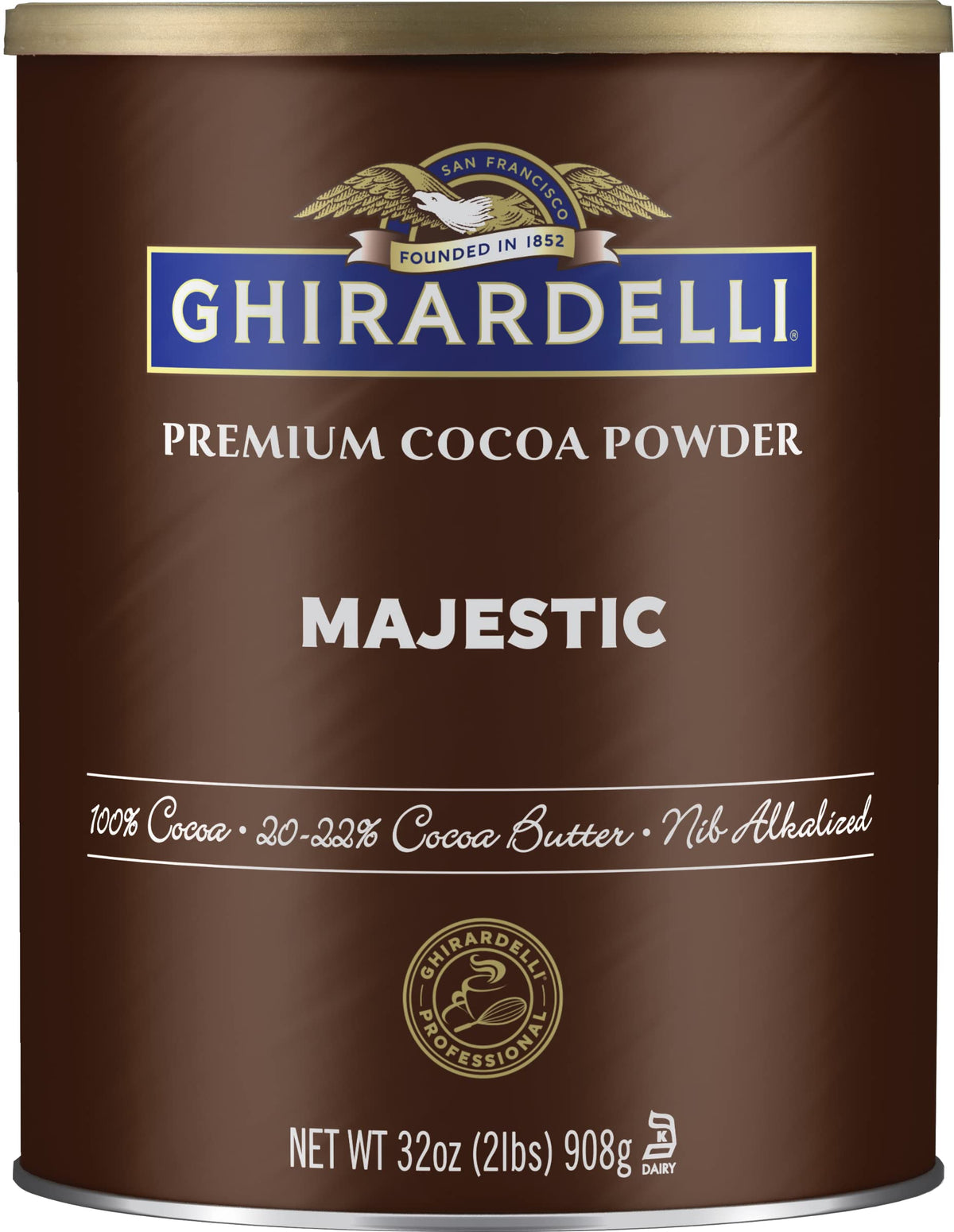 Ghirardelli Majestic Premium Cocoa Powder 32 oz can for premium baking