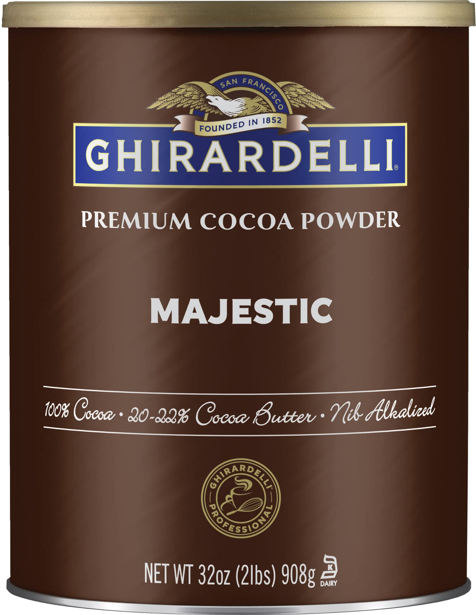 Ghirardelli Majestic Premium Cocoa Powder 32 oz can for premium baking
