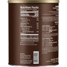 Ghirardelli Majestic Premium Cocoa Powder can on pantry shelf for everyday use