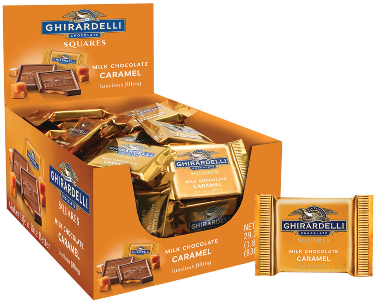 Ghirardelli Milk Caramel Squares box ready for gifting and sharing.