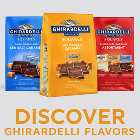 Close-up of creamy caramel center inside Ghirardelli squares.