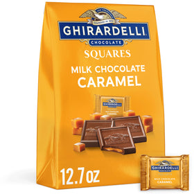 Ghirardelli Milk Chocolate Caramel Squares package shown, ideal for gifting.