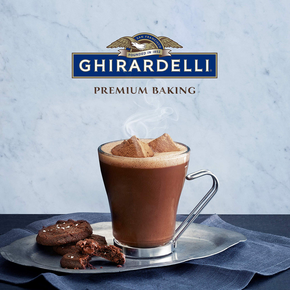 Ghirardelli Mocha Hot Cocoa Mix pack back showing ingredients and kosher certification.