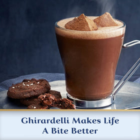 Ghirardelli Mocha Hot Cocoa Mix vanilla-sugar blend detail, smooth flavor.