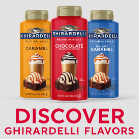 Ghirardelli sauce bottle closeup showing glossy pourable texture