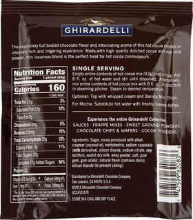 Ghirardelli Premium Indulgence packaging close-up—premium ingredients on display.