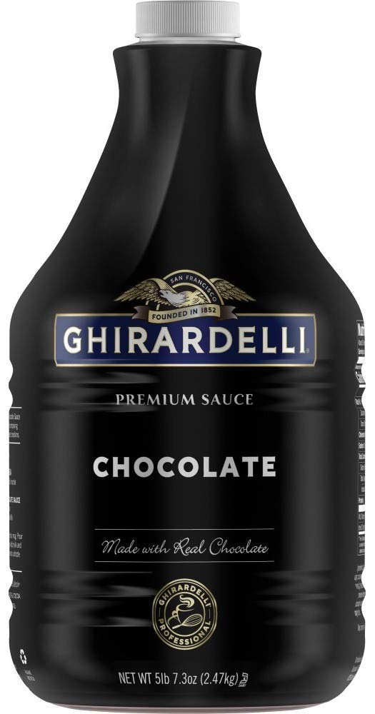 Ghirardelli premium sauce bottle pour for rich chocolate beverages.