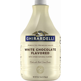 Ghirardelli premium white chocolate sauce bottle ready for espresso drinks