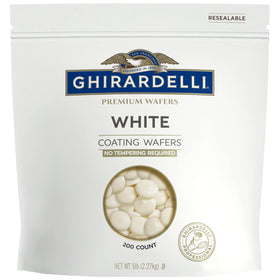 Ghirardelli Premium White Coating Wafers 5lb bag packaging for quick coating prep.