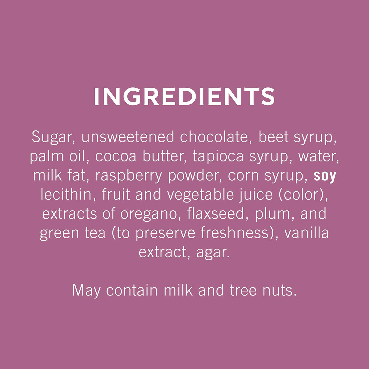 Ghirardelli ingredients and packaging details.
