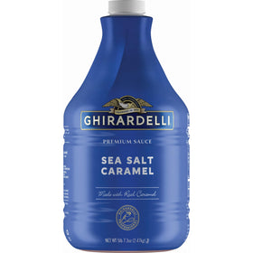 Ghirardelli Sea Salt Caramel Sauce pump bottle for convenient dessert topping.
