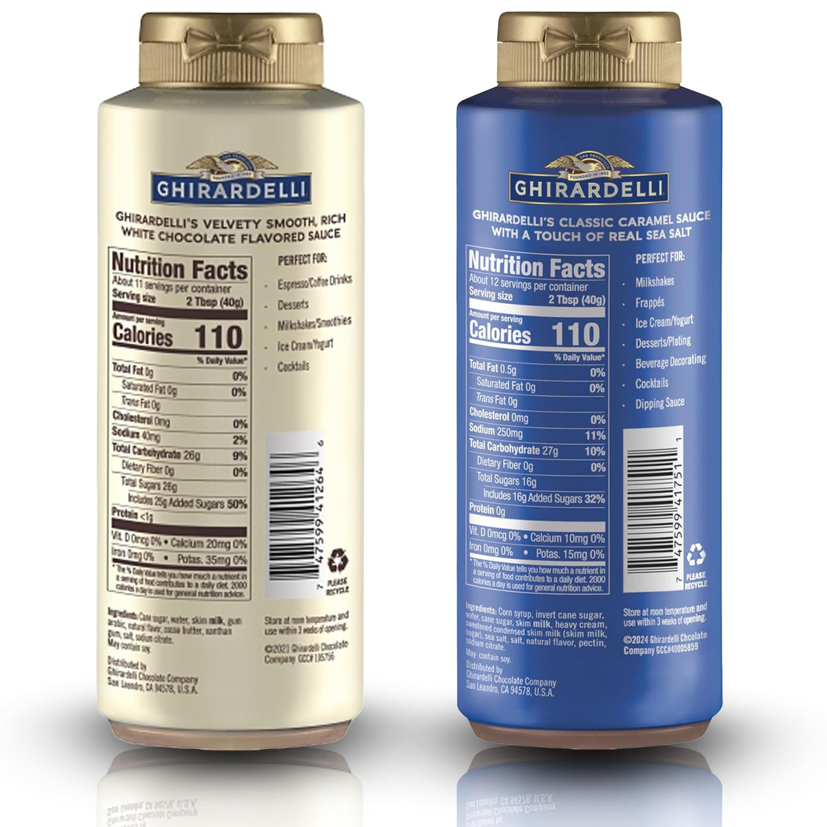 Ghirardelli Sea Salt Caramel Sauce bottle close-up highlighting rich caramel drizzle for desserts