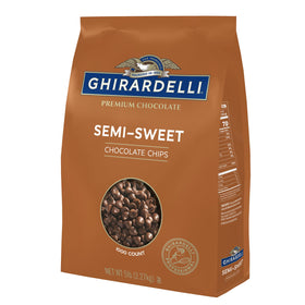 Ghirardelli semi-sweet chips 1000-per-lb close-up, perfect for cookies and brownies