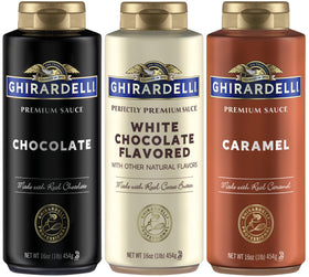 Ghirardelli chocolate sauce squeeze bottle ready for rich mochas and toppings