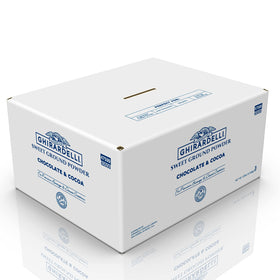 Ghirardelli Sweet Ground Chocolate Powder tub for rich hot chocolate and mochas